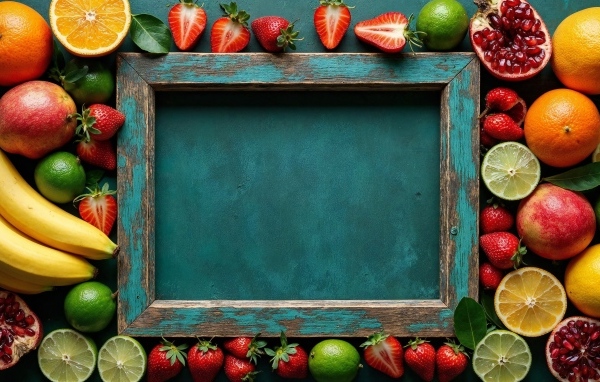 Рамка с фруктами и ягодами фон для открытки