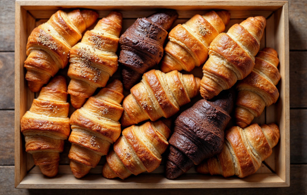 Ящик свежих ароматных круассанов