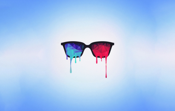 Очки с капающей краской на синем фоне