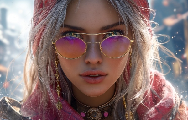 Девушка 3д в розовых очках