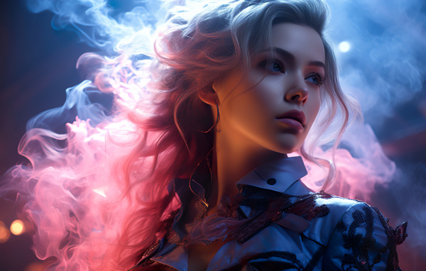 Красивая девушка блондинка в розовом дыму