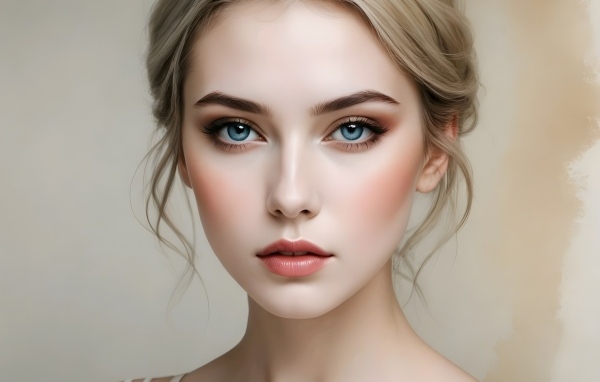 Голубоглазая милая девушка с прической на голове