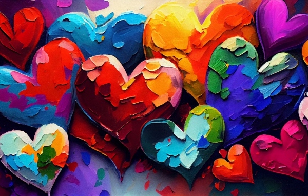 Много нарисованных краской сердец