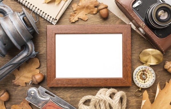 Рамка для фото и предметы путешественника, шаблон
