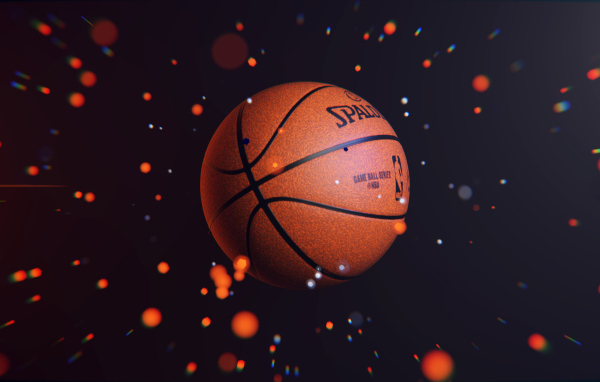 Баскетбольный мяч в воздухе с искрами