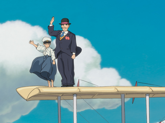 Miyazaki's anime cartoon Kaze tachinu, characters wave their hands