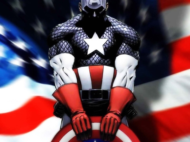 Капитан Америка и американский флаг