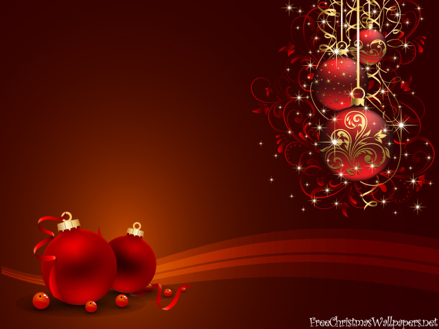 Красивая картинка с красными ёлочными игрушками на рождество
