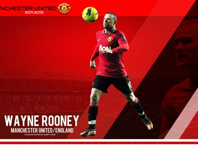 The player of Manchester United Wayne Rooney on the red background