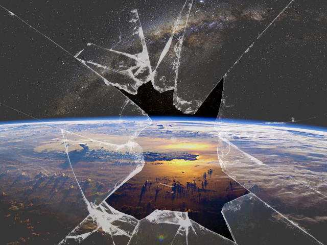 The view of the Earth through the broken glass