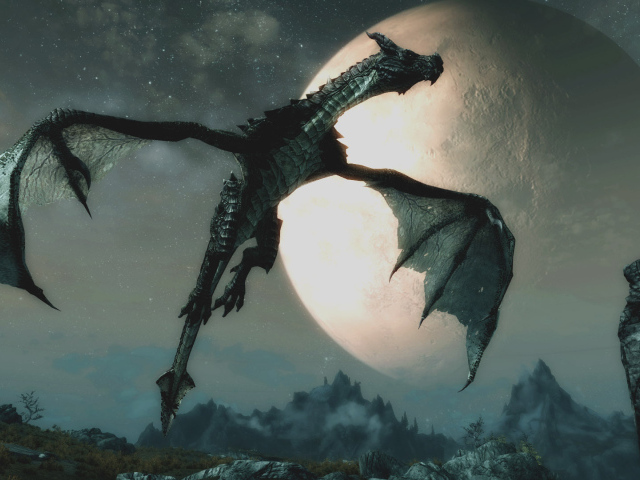 Dragon flies under the big moon
