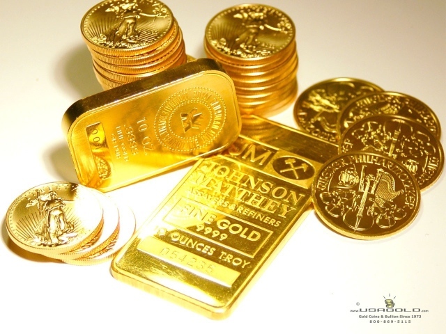 Gold bars and coins