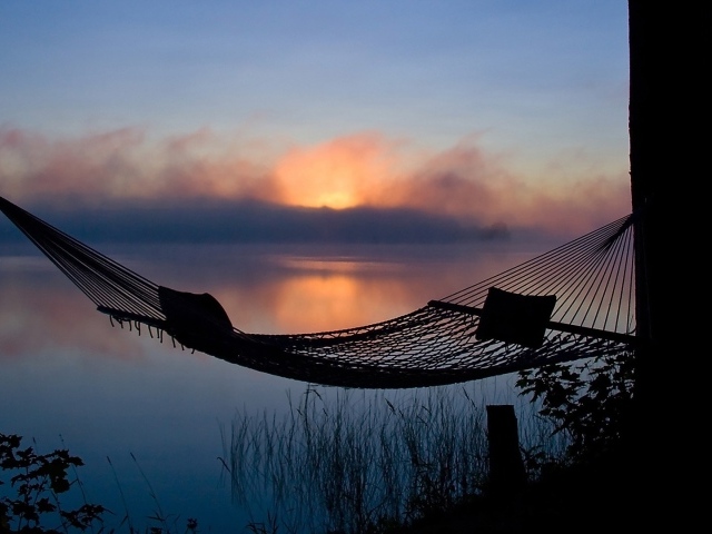 Hammock by the lake at sunset wallpapers and images - wallpapers ...