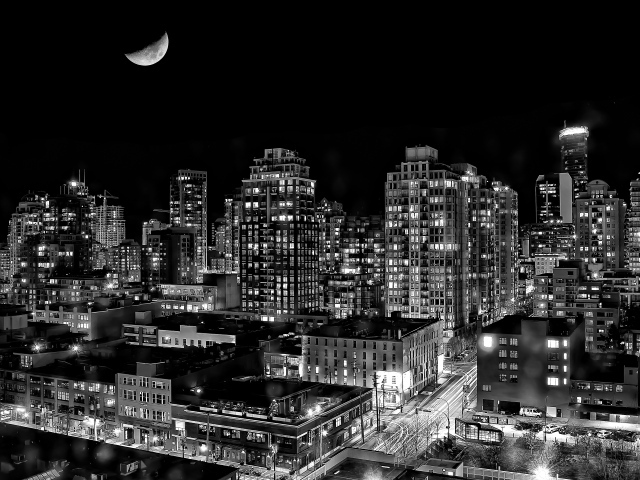 Night in the city of Vancouver, British Columbia, Canada