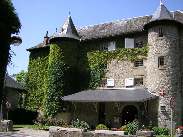 Заросший зеленью замок в городе Виши, Франция
