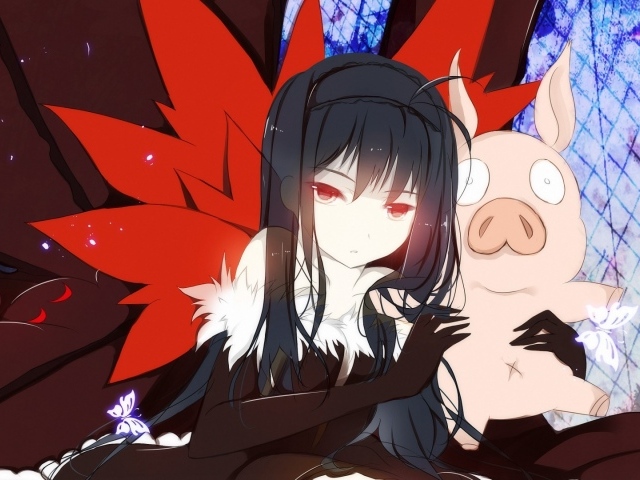 Девушка аниме с поросенком