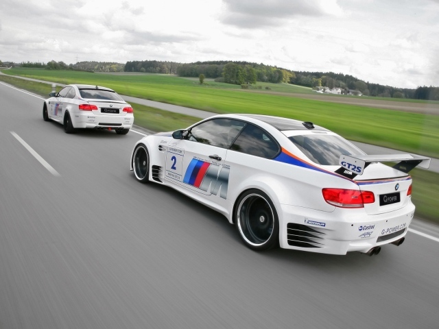 Racing cars on a white BMW M3 GTS