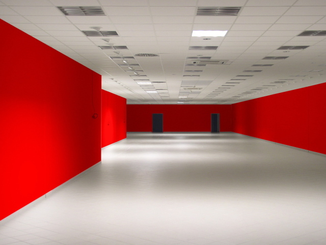 Red walls and white floor