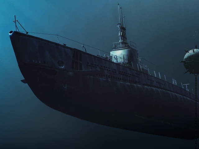 Подводная лодка среди мин