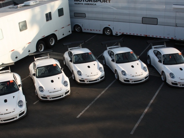 Пять одинаковых белых Porsche