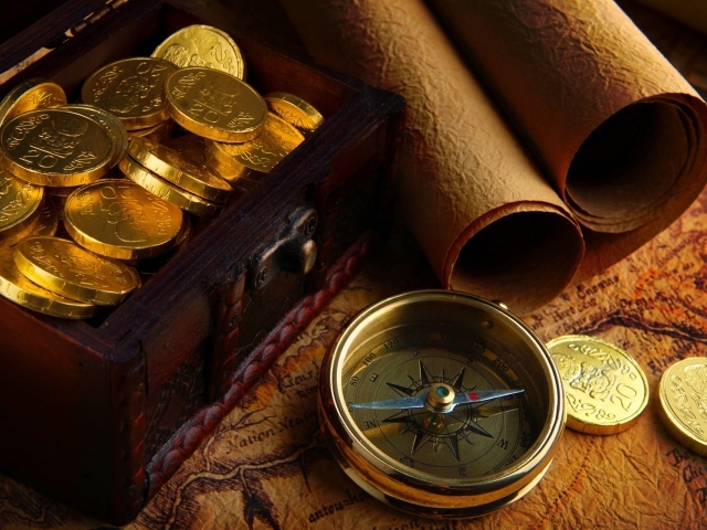 Gold coins in a box