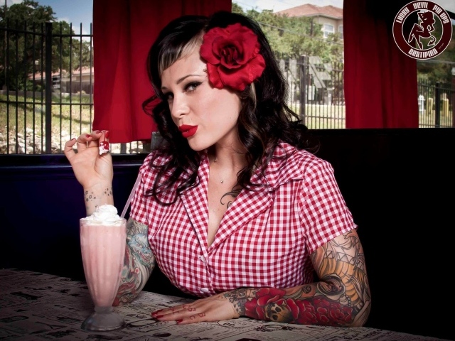 Girl eating ice cream in tattoo