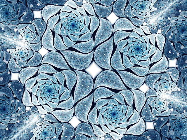 Blue abstract flowers, fractal pattern