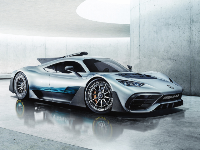 Silver sport car Mercedes-AMG Project One, 2018