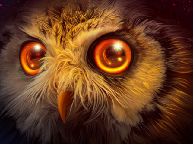 Мистическая сова с желтыми глазами  фэнтези