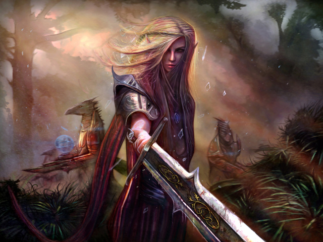 Woman warrior with sword, fantasy