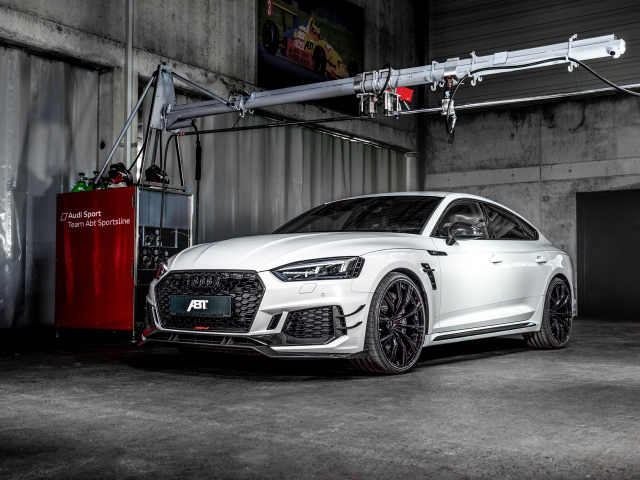 White car Audi RS 5-R Sportback 2019 in the garage