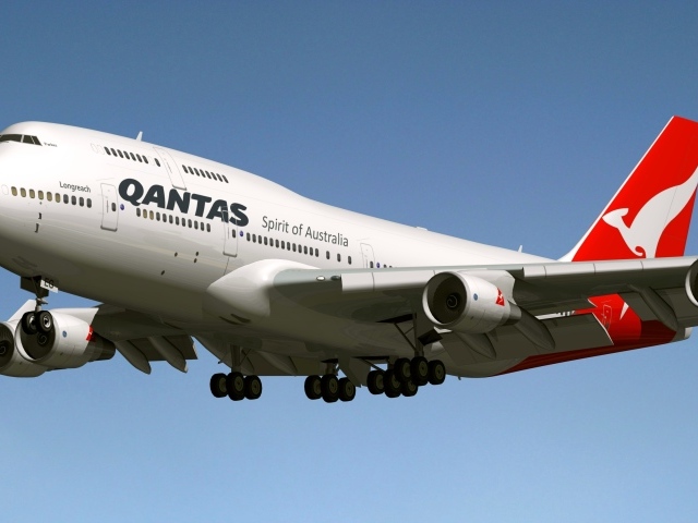 Passenger Boeing 747-400 Qantas Airlines in the sky