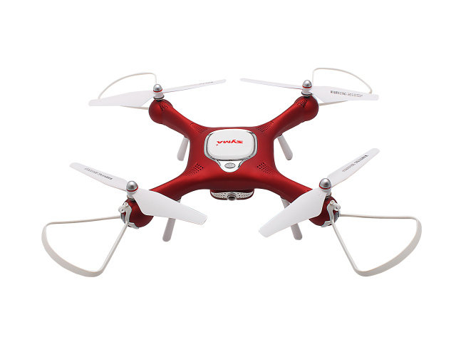 Red drone SYMA X25W on a white background