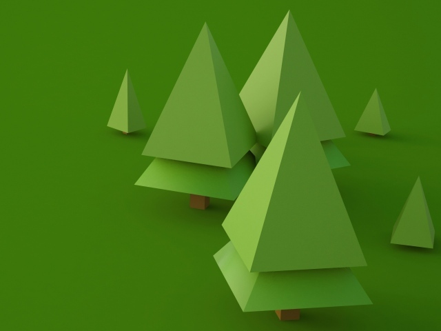 Curly 3d fir trees on a green background