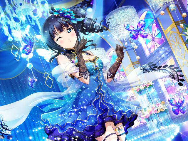Девушка аниме в красивом синем платье