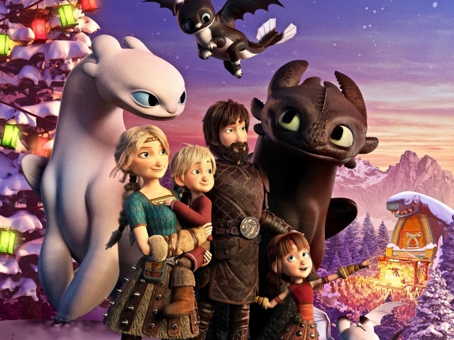 Постер с персонажами мультфильма Как приручить дракона 