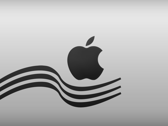 Black apple icon with waves on a gray background.