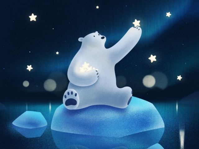 Polar bear catches stars on an ice floe