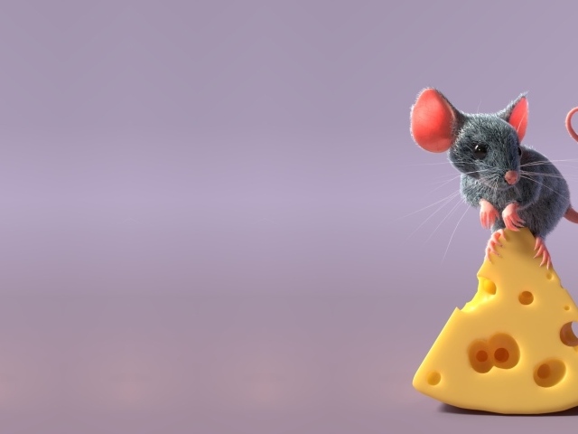 Маленький серый мышонок на кусочке сыра 