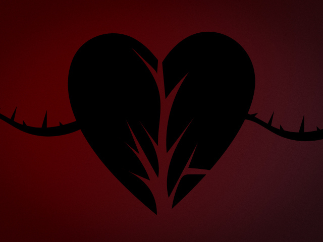 Black torn heart on a red background Desktop wallpapers 640x480