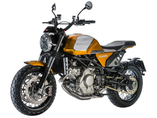 2019 Morini Scrambler motorcycle on a white background