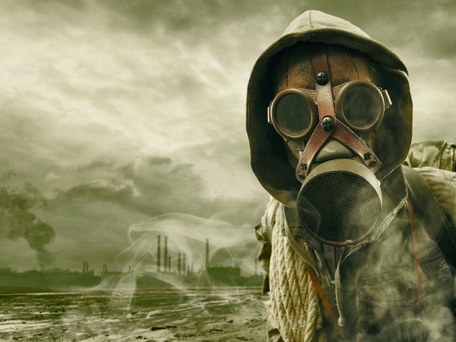 A man in a gas mask during a coronavirus pandemic