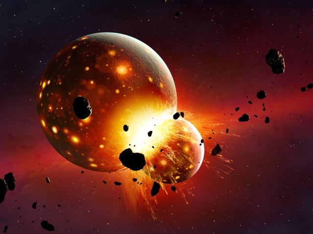 Взрыв от столкновения планет в космосе 