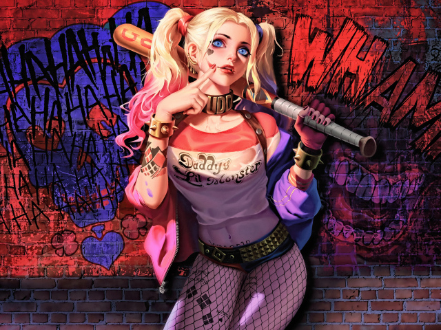 Harley Queen girl on graffiti background Desktop wallpapers 640x480
