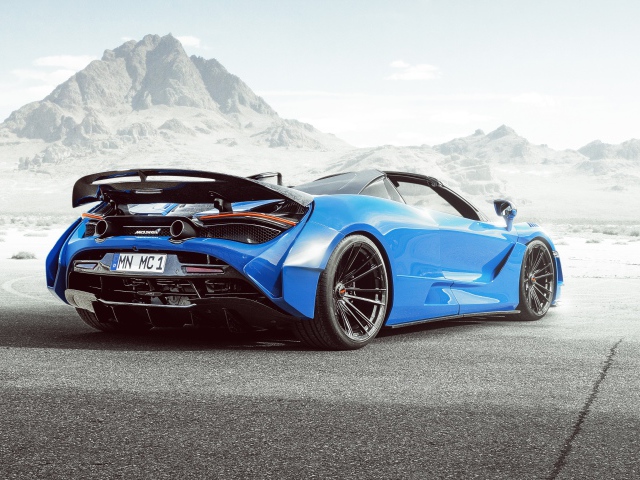 Blue Mclaren 720s Spider N Largo 2020 Car Rear View Against The