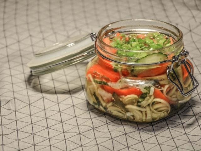 Vegetable salad in a glass jar