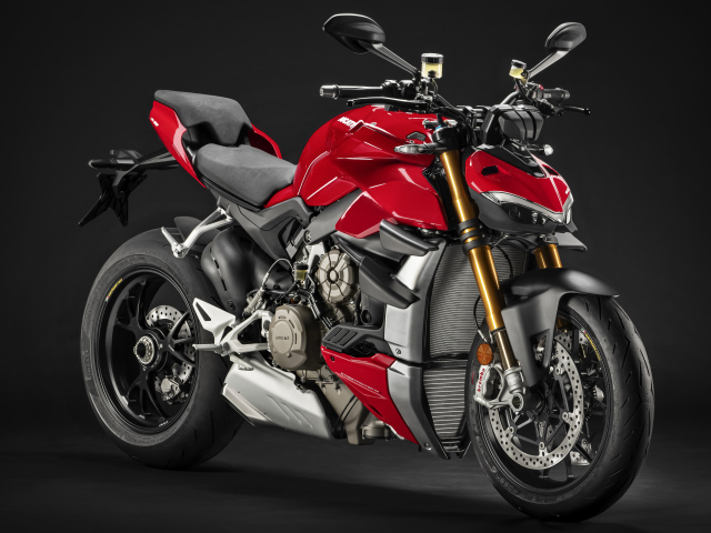 2021 Ducati V4 Streetfighter motorcycle against gray background