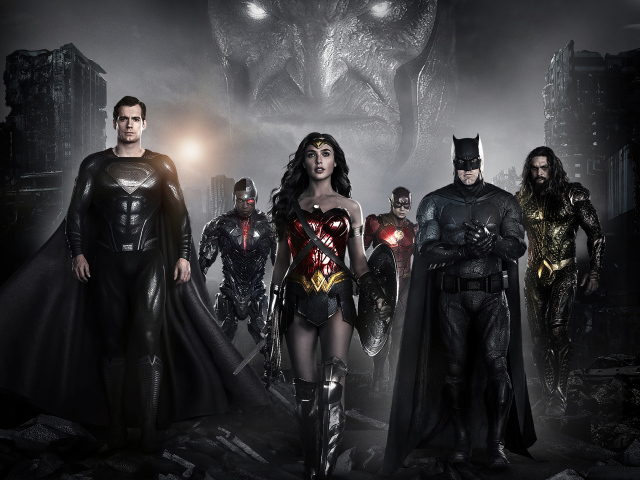 Poster with the protagonists of the film Justice League by Zach Snyder, 2021