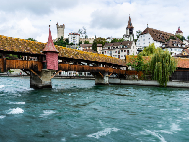 Bridge over the river leads to the city, Switzerland