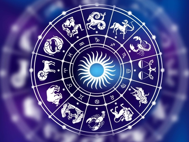 Zodiac circle on blue background